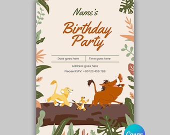 Lion King Birthday Invitation Template: Editable Digital Card
