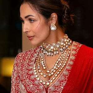 Classic Golden Indian Kundan Bridal Wedding Necklace Set - Indian Jewelry, Malaika Arora Style, Bridal, Multi-Layered