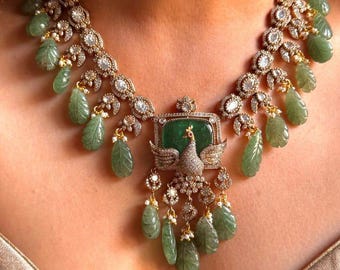 Emerald Green Precious Stone Polki Kundan Choker Necklace - Sabyasachi Kundan Bridal Jewelry Gold Victorian Indian Jewellery Set