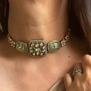 Bestseller Simple Light Green indian choker/Indian Jewelry/Pendent Set/Rani haar/Bridal Necklace/Indian Wedding
