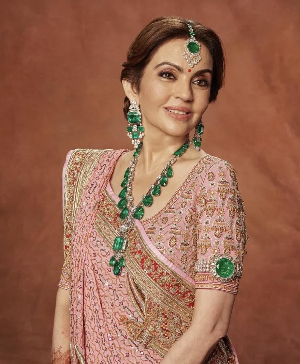 Nita Ambani Emerald Replica Indian Jewelry Set/high Quality Cubic