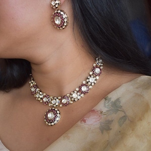 Meenakari Kundan Necklace Set - Chandrika Indian Jewelry, Gold Tone, Gemstone Choker