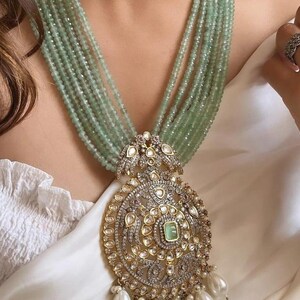 Mint Green Victorian-Style Long Kundan Necklace | Raani Haar | Artificial Indian Jewelry | South Asian Bridal Jewelry | Pakistani Jewelry image 4