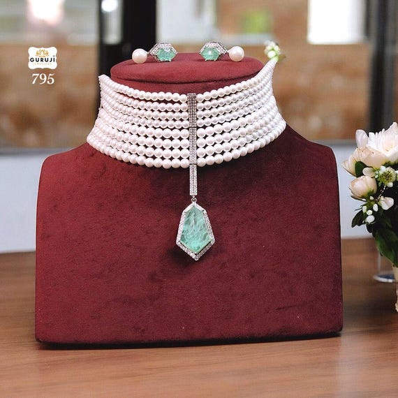 Shilpa Shetty Pearl Choker Greebnset Replica Bollywood Jewelry