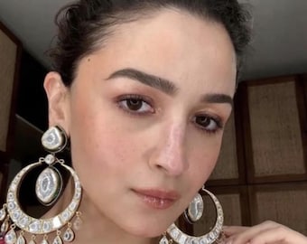 Alia Bhatt Chandbali Earrings Indian Kundan Bollywood Bridal Jewelry / High Quality