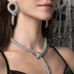 bvlgari American diamond statement necklace set with earrings/ snake necklace set / indian artificial cubic zirconia kundan replica jewelry