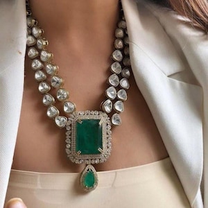 Luxury Moissanite Polki Necklace Sabyasachi Inspired Uncut Polki Jewelry Layered Kundan Necklace Polki Diamond Necklace Kundan Jewelry Set