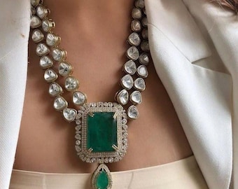Luxury Moissanite Polki Necklace Sabyasachi Inspired Uncut Polki Jewelry Layered Kundan Necklace Polki Diamond Necklace Kundan Jewelry Set