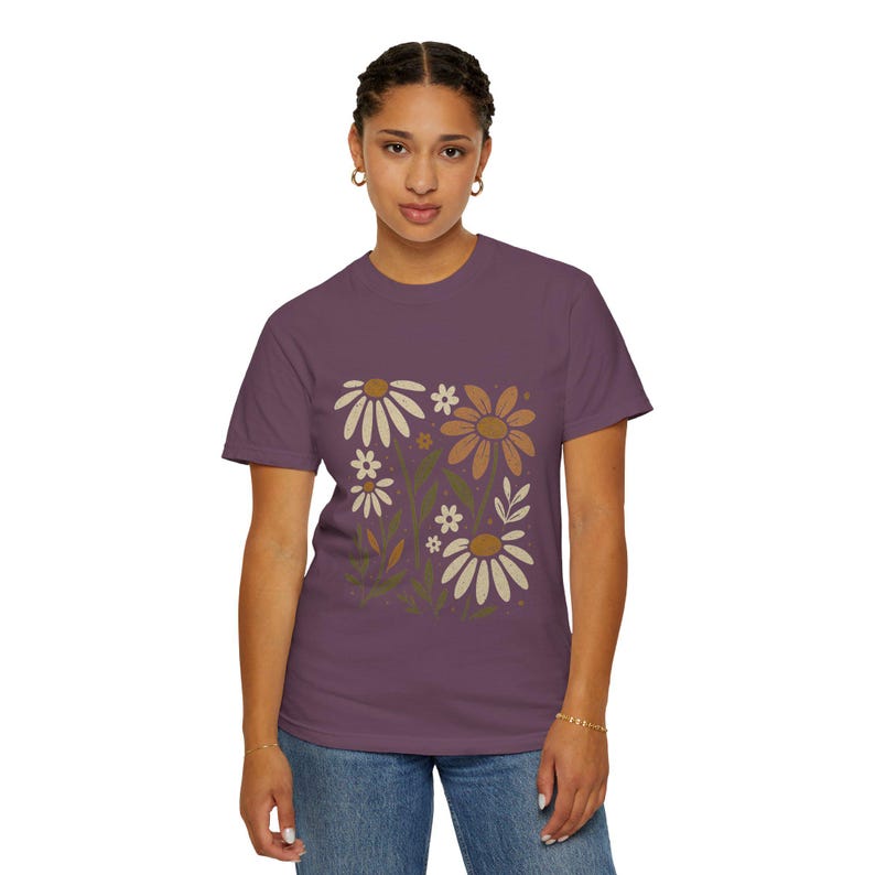 Floral Unisex Garment-Dyed T-Shirt, Summer Tee, Gift for Her, Casual Tee, Botanical Shirt, Gift for Grandmother Berry