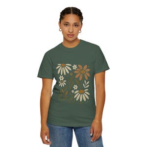 Floral Unisex Garment-Dyed T-Shirt, Summer Tee, Gift for Her, Casual Tee, Botanical Shirt, Gift for Grandmother Blue Spruce