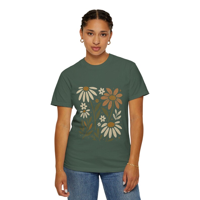 Floral Unisex Garment-Dyed T-Shirt, Summer Tee, Gift for Her, Casual Tee, Botanical Shirt, Gift for Grandmother Blue Spruce