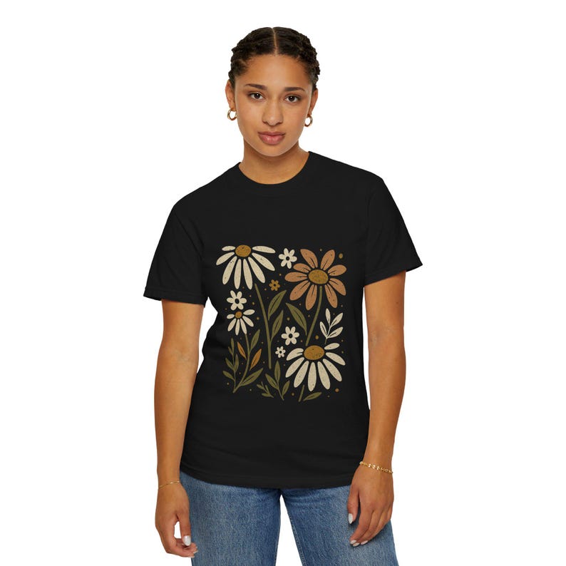 Floral Unisex Garment-Dyed T-Shirt, Summer Tee, Gift for Her, Casual Tee, Botanical Shirt, Gift for Grandmother image 1