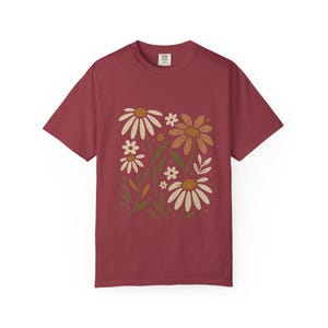 Floral Unisex Garment-Dyed T-Shirt, Summer Tee, Gift for Her, Casual Tee, Botanical Shirt, Gift for Grandmother Chili