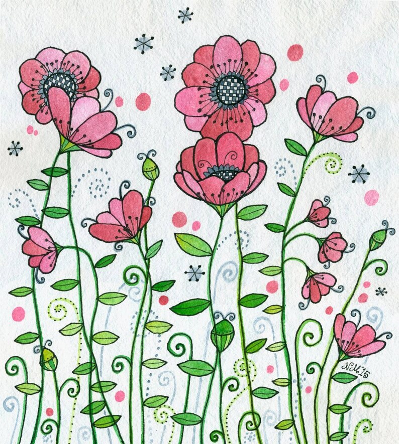 Berry Basket Original Watercolor Painting with Bright Pink ...