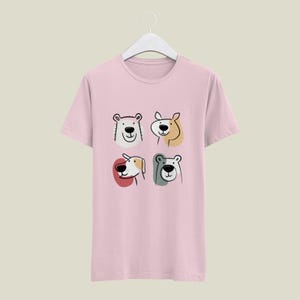 Cute Bear and Dog Graphic T Shirt, Kawaii Animal Faces Tee, Pastel Aesthetic Shirt, Unisex Soft Cotton Tee, Gift for Animal Lovers