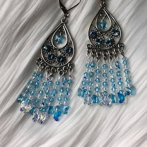 Butterfly Earrings in Aquamarine Blue and Clear Swarovski
