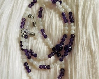 Amethyst and Rainbow Moonstone Eyeglass Chain