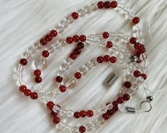 Eyeglasses Chain in Carnelian and Clear Quartz