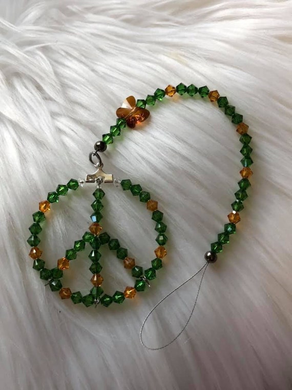 Turquoise and crystal Suncatcher Glass Peace sign suncatcher
