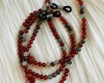 Eyeglasses Chain in Carnelian and Bloodstone