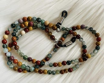 Moukite and Moss Agate Eyeglass Chain