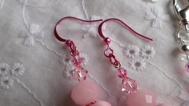 Pink Swarovski Crystal and Glass Bracelet/Anklet and Earrings Set image 4