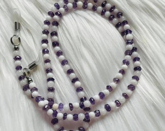 Amethyst and Snow Quartz Eyeglass Chain