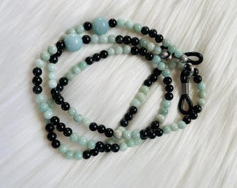 Amazonite and Obidian Eyeglass Chain