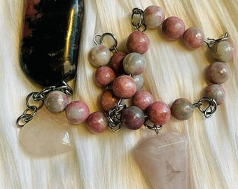 Pendulum in Rose Quartz, Rhodonite ad Rhodochorosite