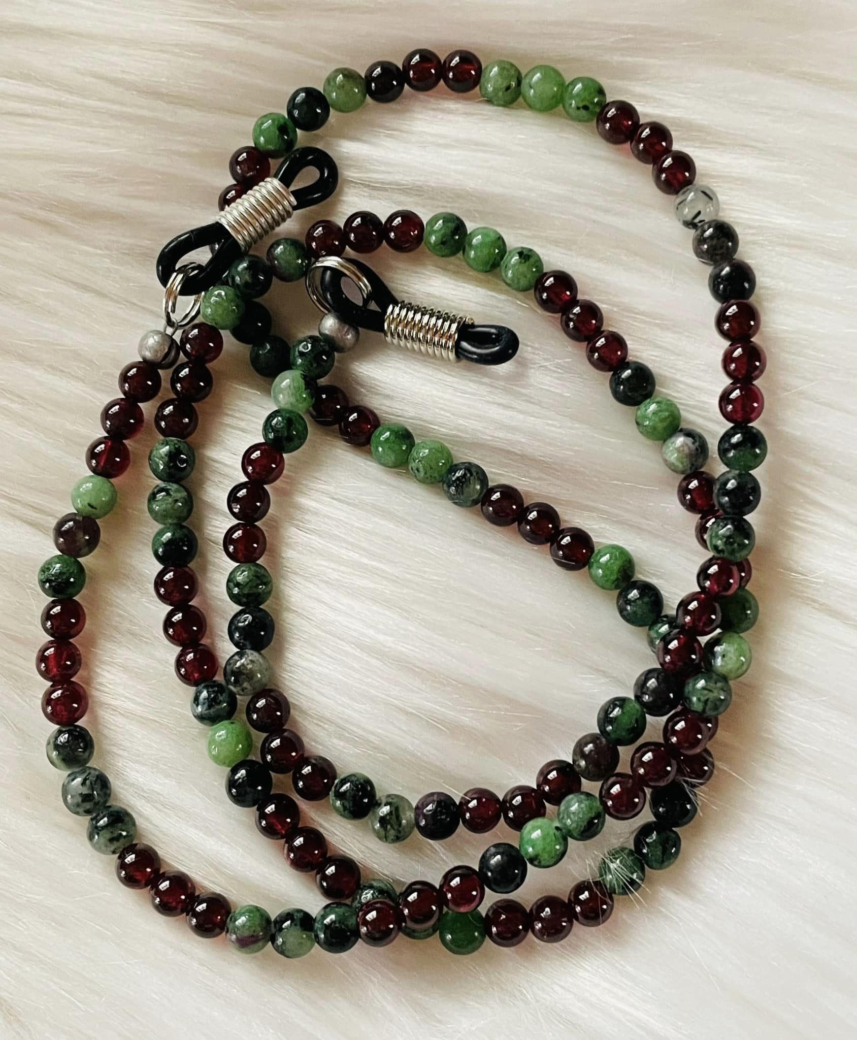 Ruby in Zoisite and Garnet Eyeglass Chain