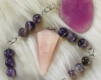 Pendulum in Amethyst and Pink Quartz