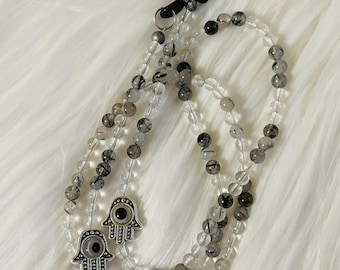 Crystal Quartz and Tourmaline Eyeglass Chain