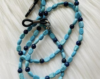Eyeglasses Chain in Lapis Lazuli and Turquoise