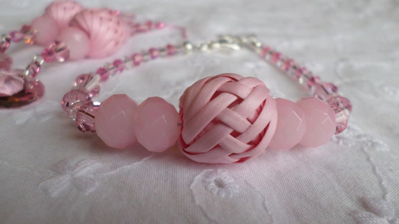 Pink Swarovski Crystal and Glass Bracelet/Anklet and Earrings Set image 2