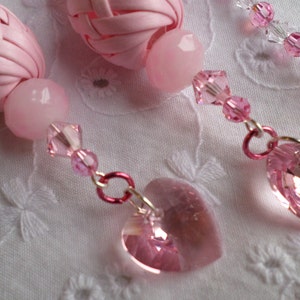 Pink Swarovski Crystal and Glass Bracelet/Anklet and Earrings Set image 3