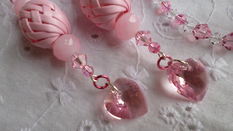 Pink Swarovski Crystal and Glass Bracelet/Anklet and Earrings Set image 3