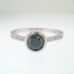 Platinum Engagement Ring, Black Diamond Engagement Ring, Micro Pave Bridal Ring, 0.62 Carat handmade Bezel Set