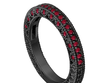 Vintage Rubin Ehering: 14K Schwarzgold Jubiläumsring