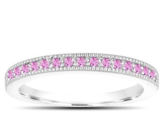 Pink Sapphire Wedding Band, Anniversary Ring, Sapphire Ring, 0.16 Carat Platinum, 14K White Gold, Rose Gold Or Black Gold Handmade