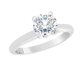 0.83 Carat Forever Brilliant Moissanite Solitaire Engagement Ring, Wedding Ring 14K White Gold Handmade