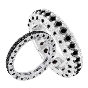 His and Hers Wedding Bands, Black Diamonds Eternity Rings Sets, Unique Matching Rings, Couple Wedding Bands, 14K White Gold Handmade 3.65 Ct