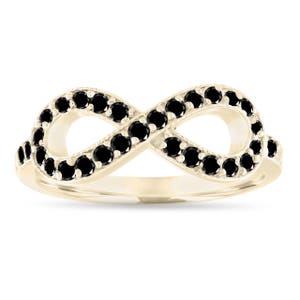 Black Diamond Infinity Wedding Ring, Yellow Gold Wedding Band, Unique Anniversary Ring, 0.50 Carat Pave Certified