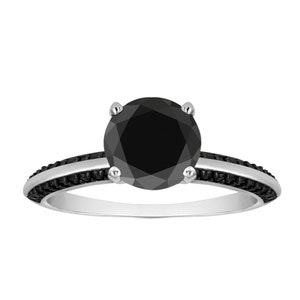 Platinum Black Diamond Engagement Ring, Micro Pave Engagement Ring, Knife Edge Wedding Ring, Certified 1.34 Carat Handmade image 1