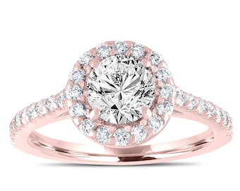 Rose Gold Diamond Halo Engagement Ring: 1.55 Carat, GIA Certified