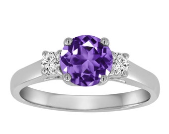 Handmade Amethyst Engagement Ring: 1.27 Carat Purple Stone, 14K White Gold