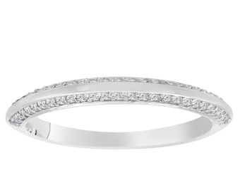 Handmade 14K White Gold Diamond Wedding Band: Micro Pave Knife Edge Ring