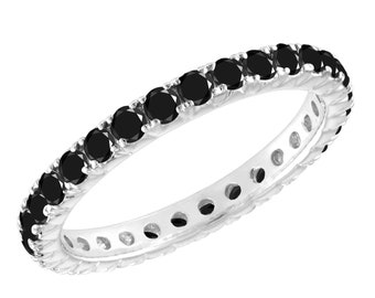 Schwarzer Diamant Eternity Ring: 14K Gold Ehering, handgefertigt
