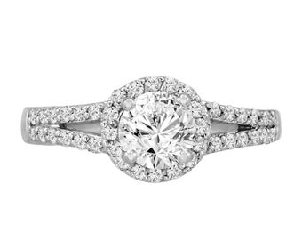 Platinum Diamond Engagement Ring, Halo Engagement Ring, Bridal Ring, Diamond Wedding Ring, 1.01 Carat Certified handmade