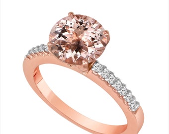 1.23 Carat Morganite Engagement Ring Rose Gold, With Diamonds Bridal Ring, Peach Morganite Wedding Ring, Certified Unique Handmade