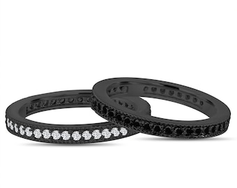 Schwarz Gold Diamant Eternity Ringe: Stapelbare Jubiläumsringe im Vintage Stil